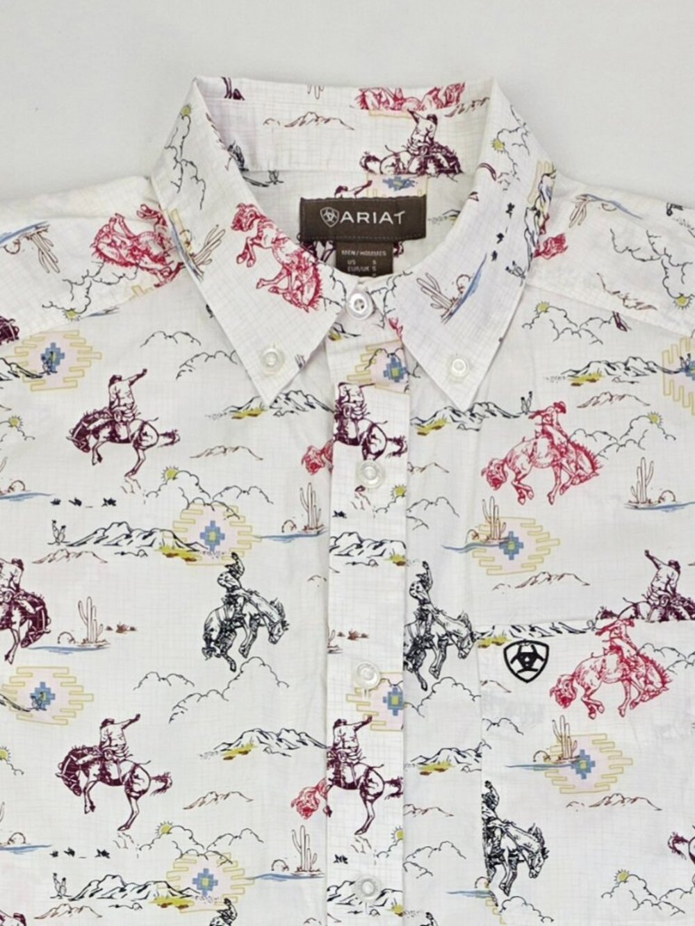 Ariat Bronking Horse Mens Size Small Embroidered Pocket Logo Button Down Shirt